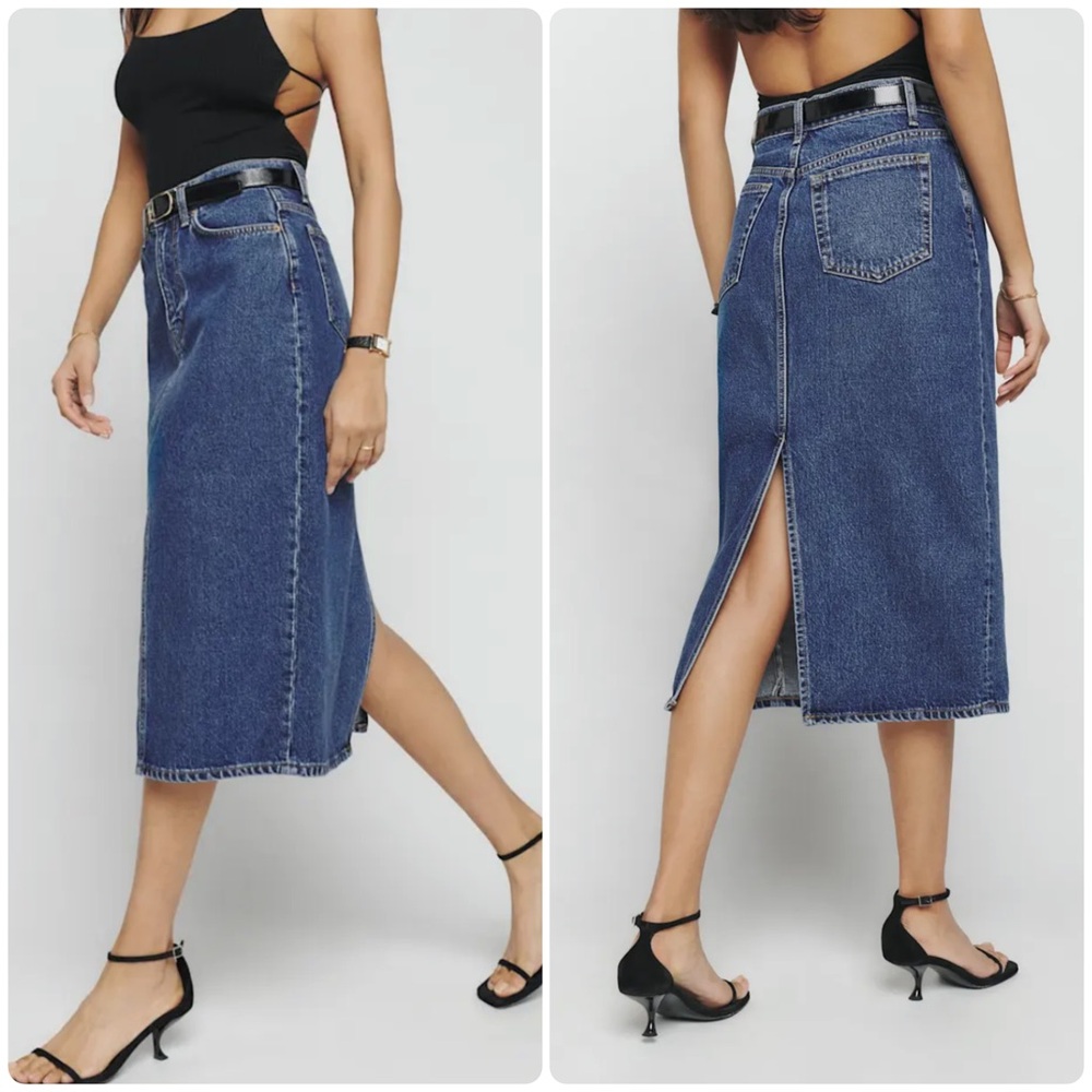 Reformation Jayde Denim Midi Skirt in Hana